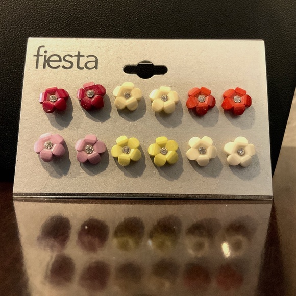 Flower and Rhinestone Earrings - Picture 1 of 3